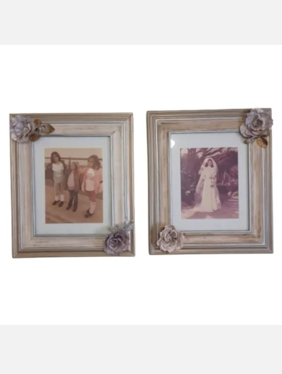 WORLD MARKET 11X14 SET OF 2 Customized Wooden Photo Frames with Floral Accents