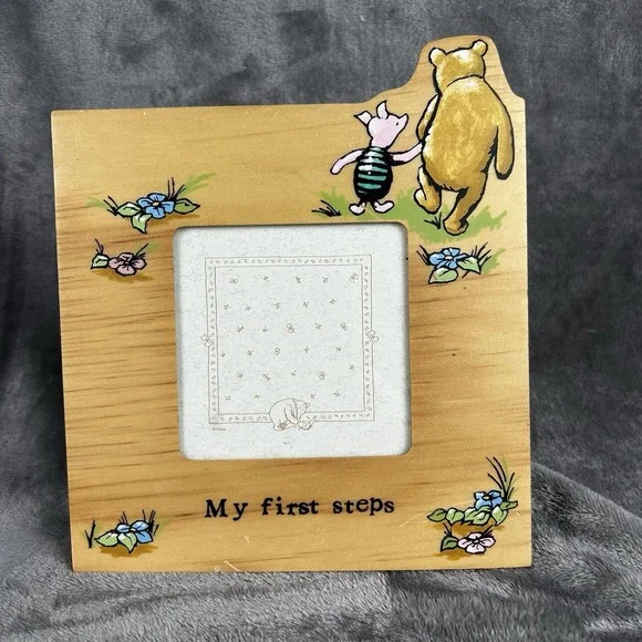 Vintage Disney Classic Pooh Baby My First Steps Picture Frame‎ Wooden Easel Back