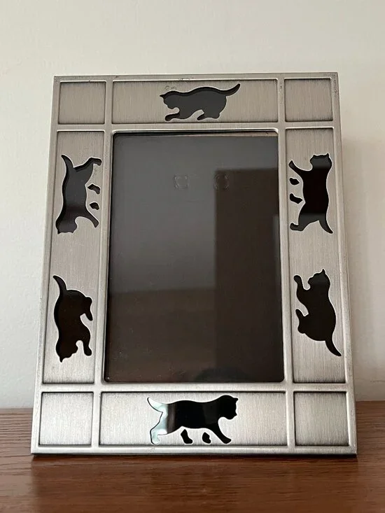 Silver Kitty Cat Photo Frame 5x7