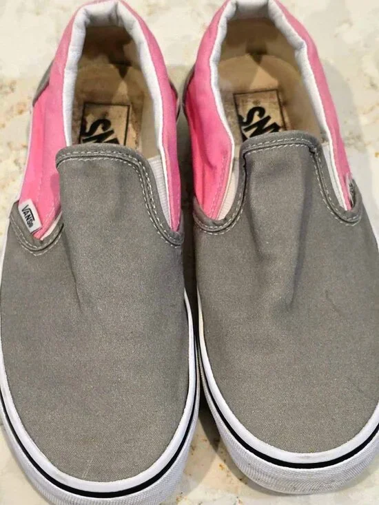 VANS Classic Slip-On Shoes Womens 8 Mens 6.5 Gray Pink Canvas Sneakers