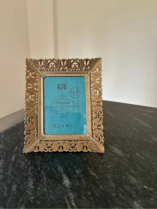 Vintage Metal Photo Frame Filigree Ornate Gold Brass Tone 3.25