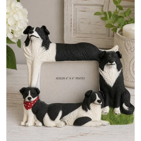 K9 2004 Border Collie Dog Photo Frame 4x6 Resin 3D Sculptural Puppy Bandana 9x8