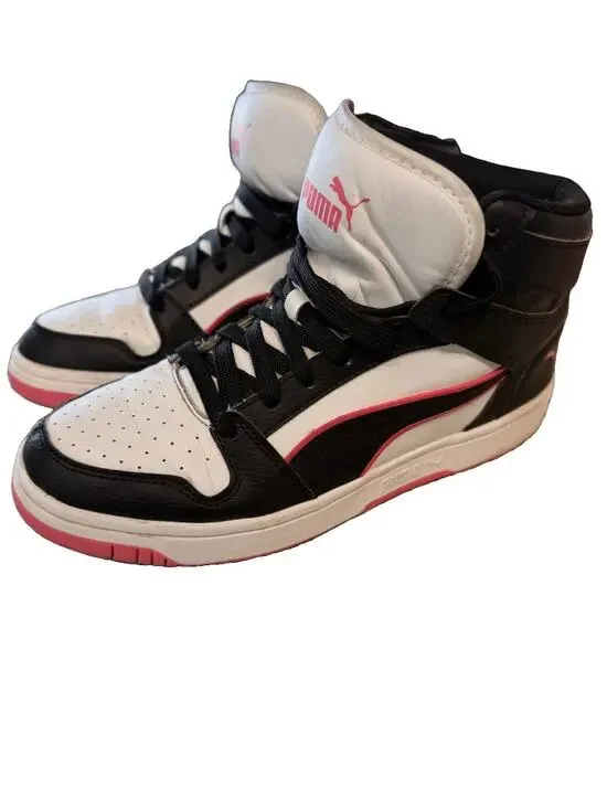 Puma Rebound Cyber Women's 9.5 High Top Sneakers Black White Pink Streetwear