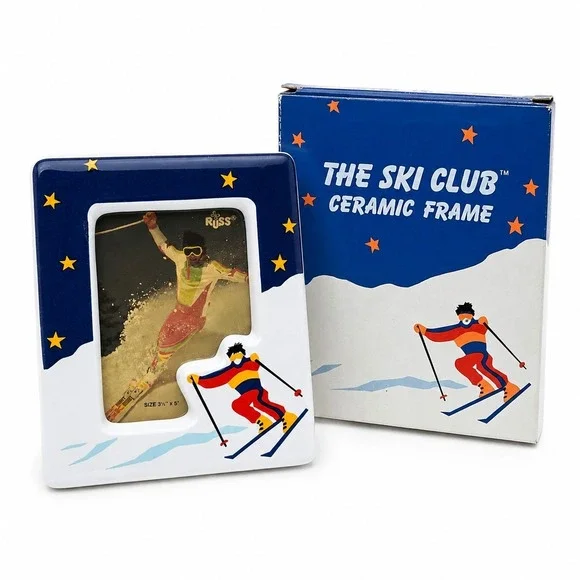 VTG Russ Berrie Ski Club Ceramic Picture Frame 3.5x5