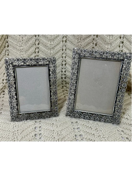 Set of 2 Ornate Pewter Filigree Picture Frames 4x6 & 5x7 Daisy Sunflower