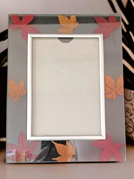 Vtg Dried Pressed Leaf Picture Photo Frame Lead Glass‎ Maple Leaves Farmhouse