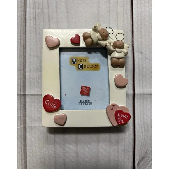 Russ Berrie Angel Cheeks Mini Photo Frame Hearts Valentines Day Love Decor Vtg