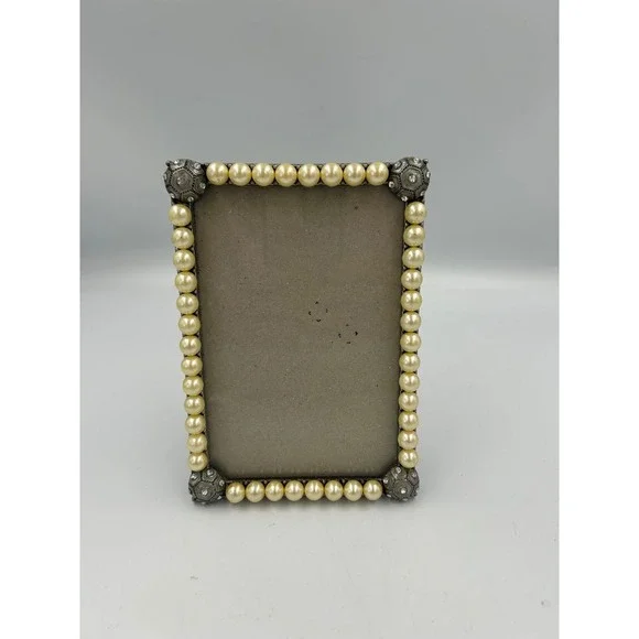 Vintage Style Faux Pearl and Rhinestone Metal Picture Frame 4x6 Tabletop Decor