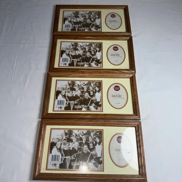 Solid Oak Hanging Picture Frame Set of 4 Wood 12x6 Dual Opening Brown