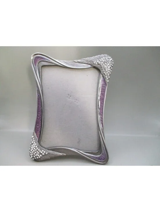 Hollywood Regency Silver Plated Purple Enamel Rhinestone Tabletop Frame