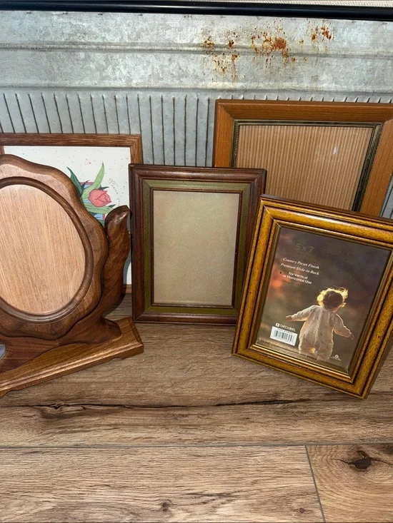 Vintage Brown Wood Picture Frames Bundle