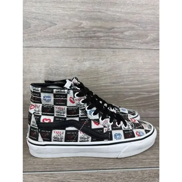 Vans Sk-8 Hi Tapered “Love Letters” Women’s Sz 8 Lace Up Black White Red Sneaker