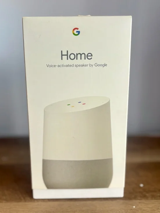 Google smart speaker in white and light gray