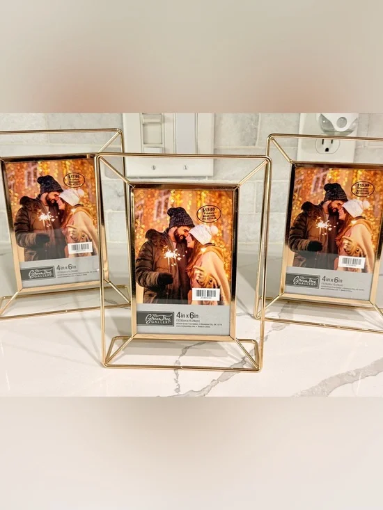 Set of 3 Green Tree Gallery Modern Gold Geometric Wire 4x6 Picture Frames