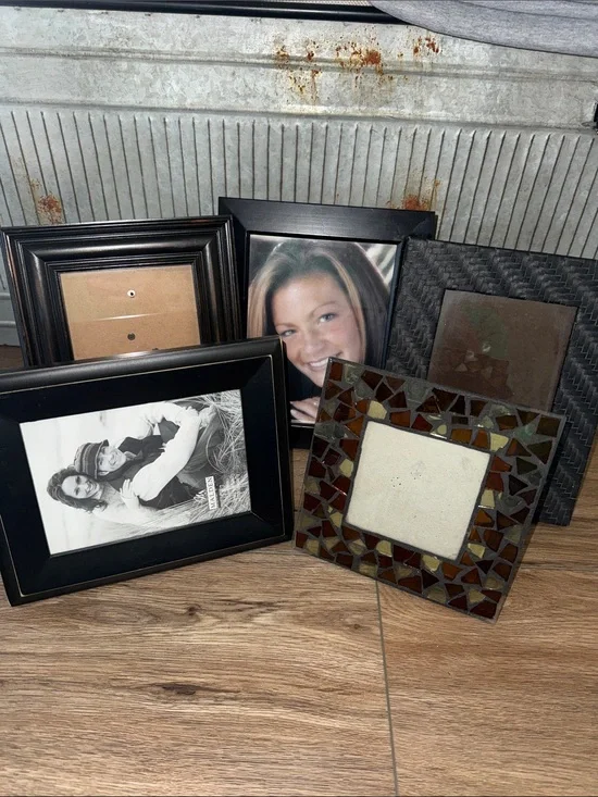 Decorative Mosaic, leather and Black Photo Frame Set - new and vintage