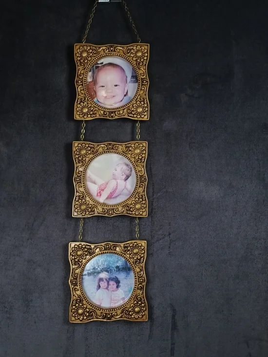 Triple Hanging Picture Frame in Antique Gold Finish