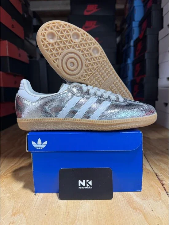 Adidas Samba OG 'Cracked Metallic Pack - Silver' JR0035 WOMENS SIZE 8