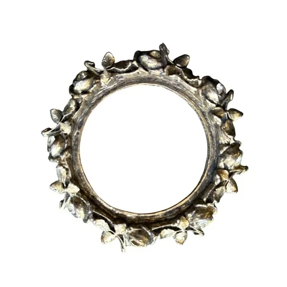 Vintage Gold Tone Ornate Floral Rose Round Frame Rhinestone Accents 3 Inch