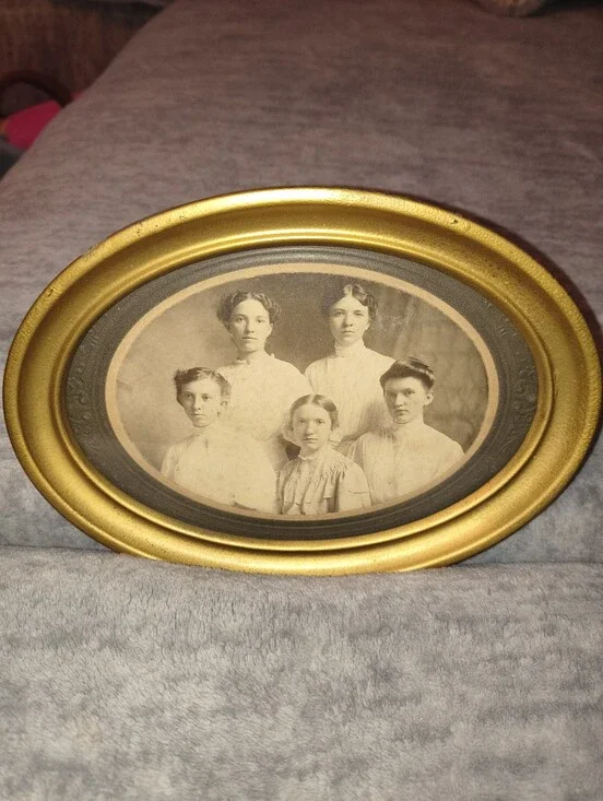 Vintage Oval Gold Frame with Antique Family Photo