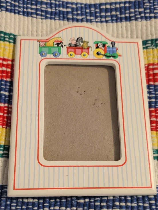 Vintage Handcrafted Baby Animals On A Train Picture Frame 6X7