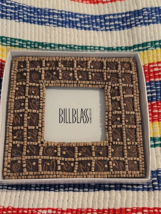 Vintage Bill Blass Brown Embroidered And Beaded Picture Frame 6x6 NIP