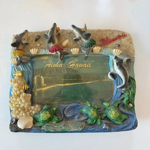 Hawaii Aloha Photo Frame 3D Resin Chiefly Co Dolphin Turtle Souvenir‎ Desk Decor