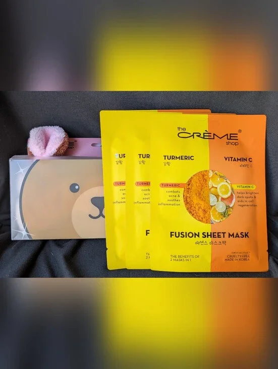 ❤️ Crème Shop Bundle! Teddy Headband, 3 Turmeric Vitamin C Sheet Masks