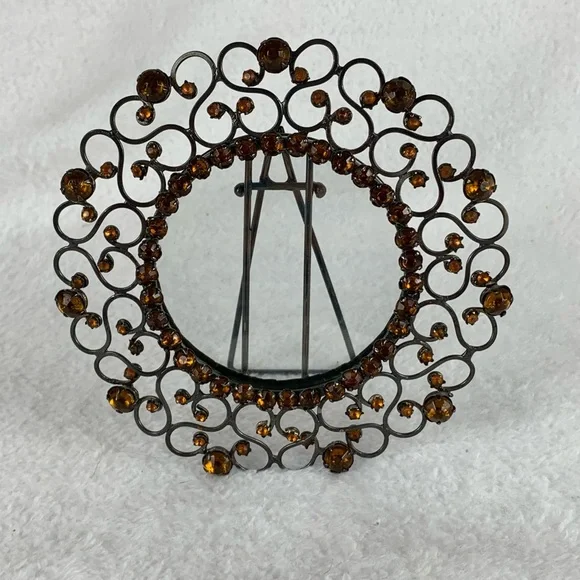 Metal Photo Frame Round With Amber Rhinestones Retro 5