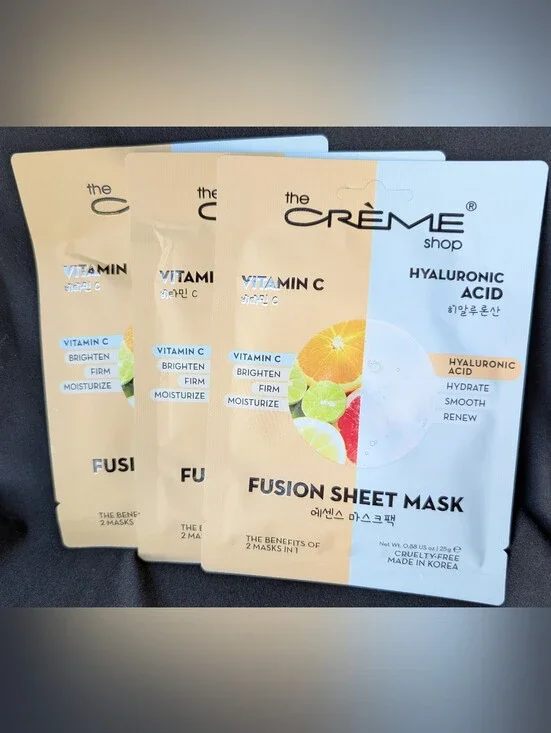 ❤️ Crème Shop 3 Vitamin C Hyaluronic Acid Sheet Masks K-Beauty Korean Skincare