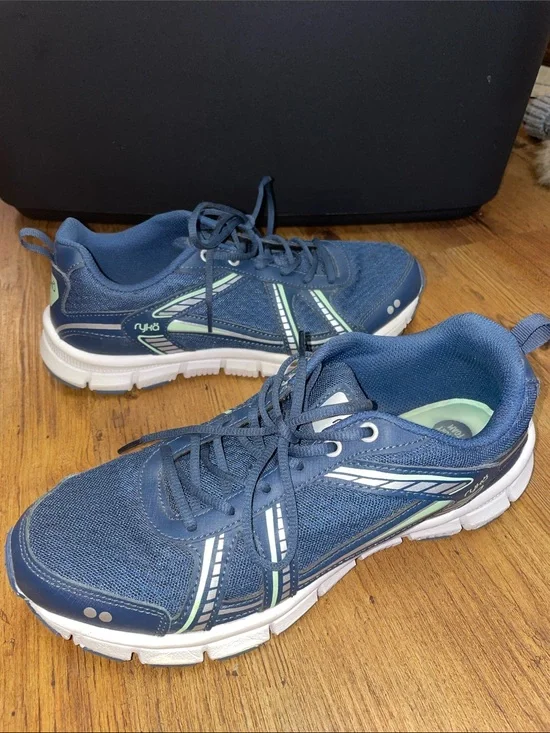 Ryka Women’s Hailee Memory Foam Walking Shoes Navy with Mint Green Accent