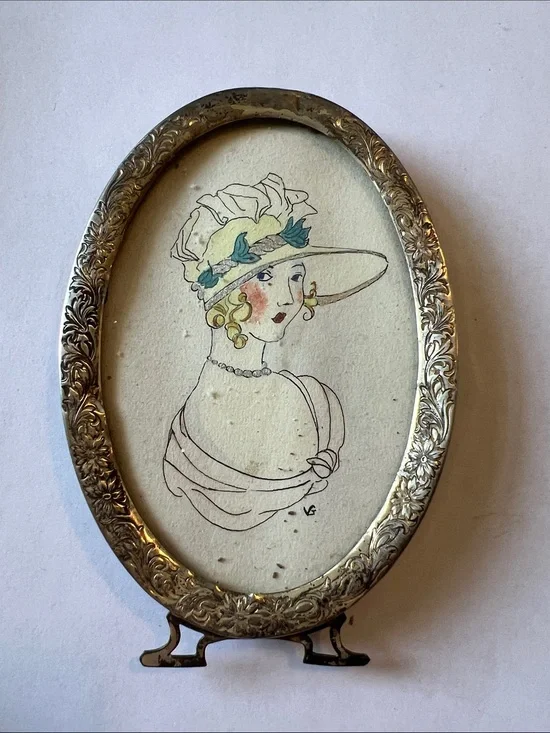 Antique Victorian Sterling Silver frame & print