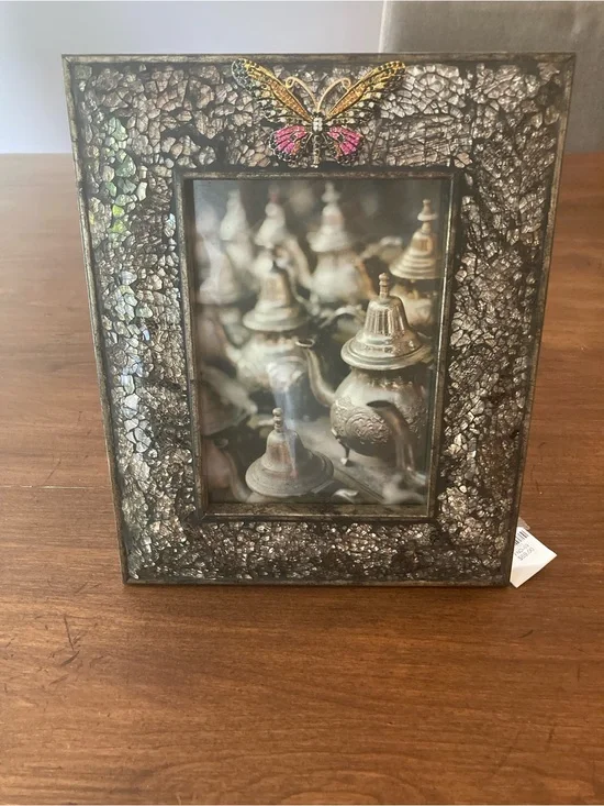Silver Mosaic Picture Frame with Decorative Butterfly Accent 5x7