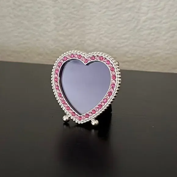 Glam Pink Rhinestone Heart Mini Photo Frame - Silver Metal Easel Stand 2x2