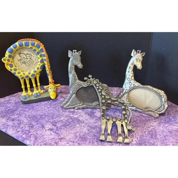 Vintage Giraffe Picture Frames Lot Of 4 Ornate‎ Whimsical Vintage Pewter Mini