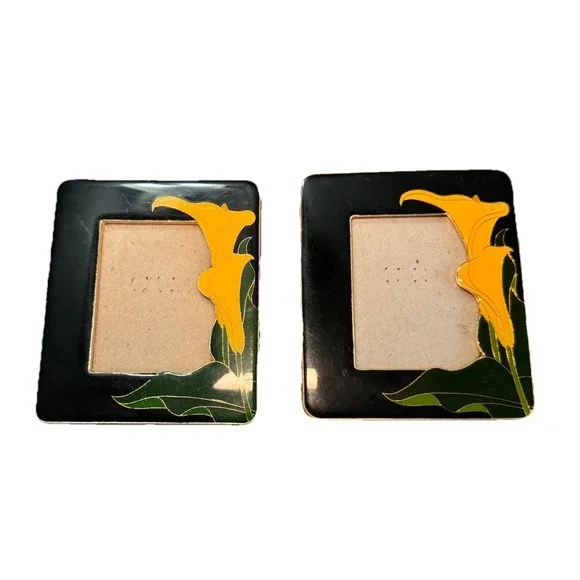 Art Deco Enameled‎ Calla Lilly 5x4 Inch Picture Frame Set Of 2
