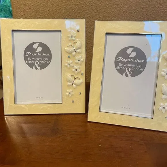 Pasabahce Elegant Enamel Rhinestone Silver Butterfly Picture Frames