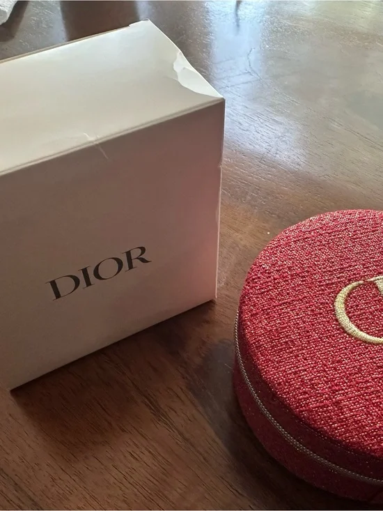 Dior Red Round Jewelry Case with Gold Logo