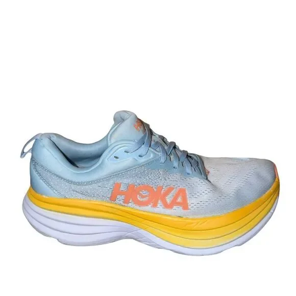 Hoka Bondi 8 Women's Light Blue and Yellow Running Shoe size 12 B