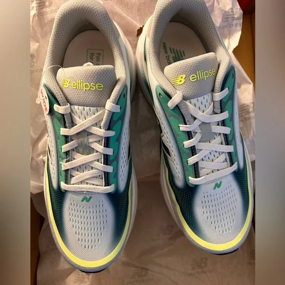 New Balance Ellipse V1 Running Sneakers in Teal, White, Yellow (8 wide)