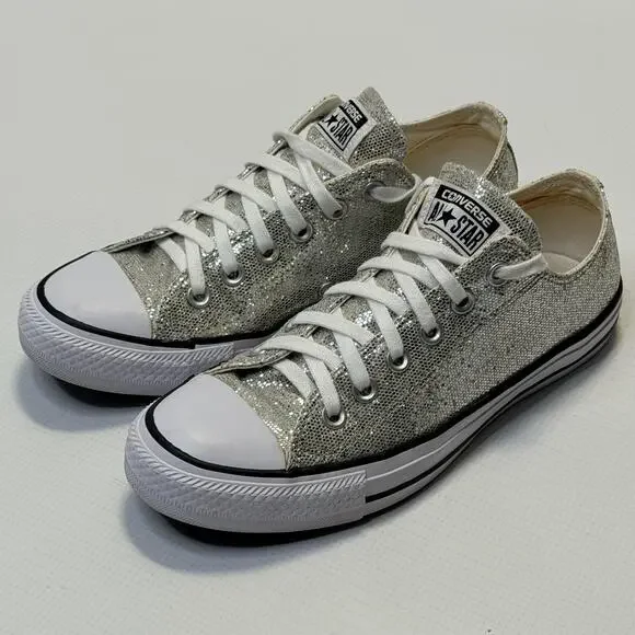 Converse Chuck Taylor All Star Shoes Womens Size 8 Silver Glitter Sneakers