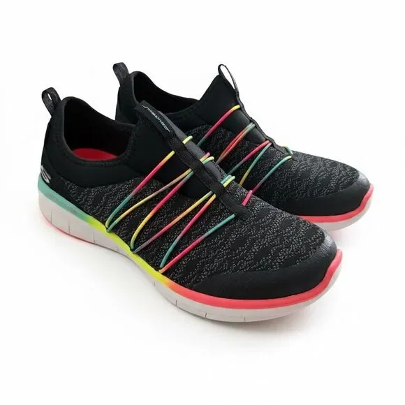 Skechers Air-Cooled Memory Foam Slip-On Sneakers Rainbow Women's 9 Black