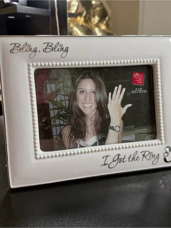 Russ White Pearl-Trim 'Bling, Bling' Engagement Photo Frame