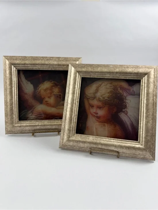 Print Pair of Angel Cherub Wall Panels, Empire Art Framed Decor, Classical Style