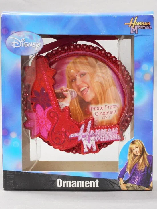 Disney Hanna Montana Photo Frame Ornament in box, Glittery, Guitar, Miley Cyrus