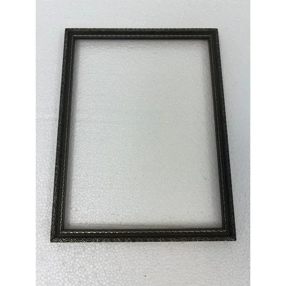 Vintage Carved Wood Picture Frame Art Deco Border Dark Brown 7.5x10 Inch antique