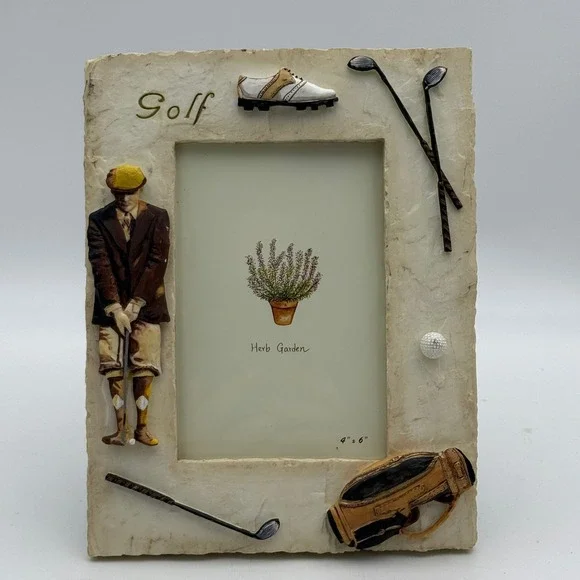 Vintage Golf Themed 3D Resin Picture Frame 4x6 Tabletop Decor Golfer Gift