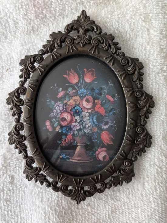 Italian vintage floral Metal framed wall art