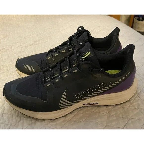 Nike Air Zoom Pegasus 35 Shield Running Shoes Black Purple Water Repellent 8.5