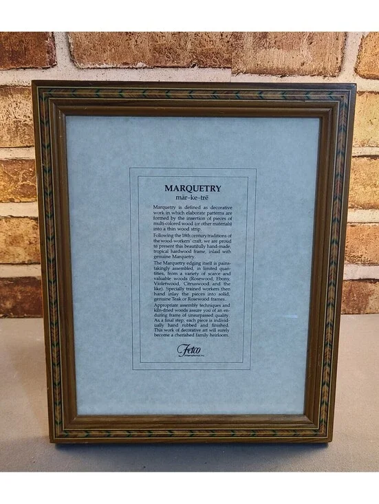Vtg Fetco Handcrafted Marquetry Wood Picture Frame Sz 8x10 Inlaid Teak Rosewood
