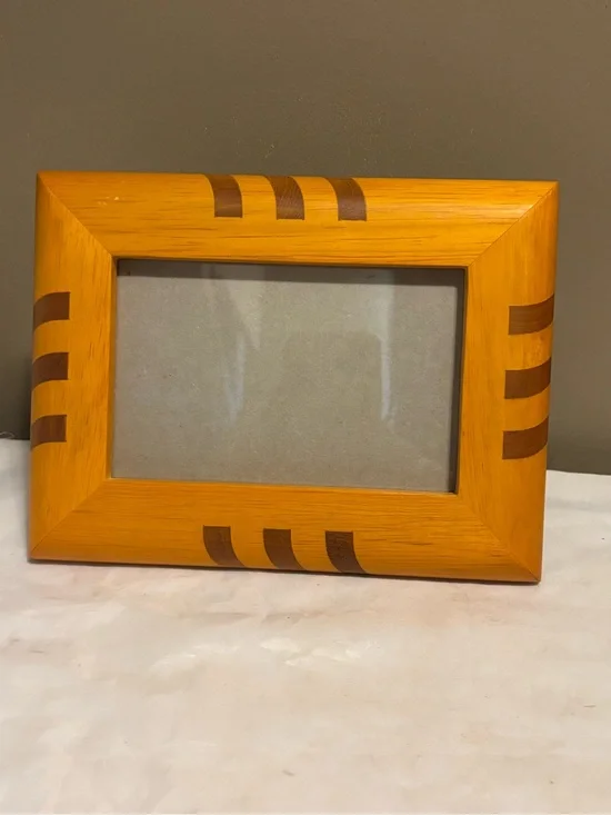 Yellow Wood Accent Photo Frame with Brown Inlay - Home Accents